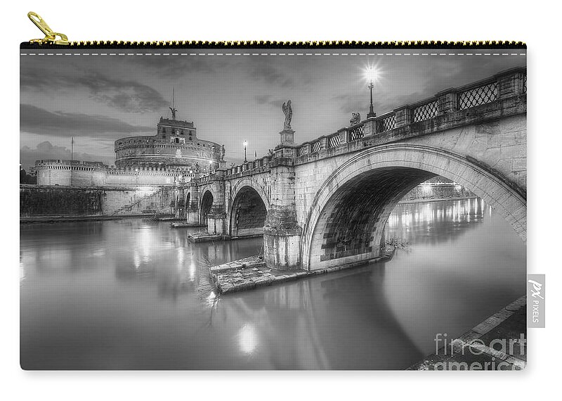 Yhun Suarez Carry-all Pouch featuring the photograph Castel Sant' Angelo BW by Yhun Suarez