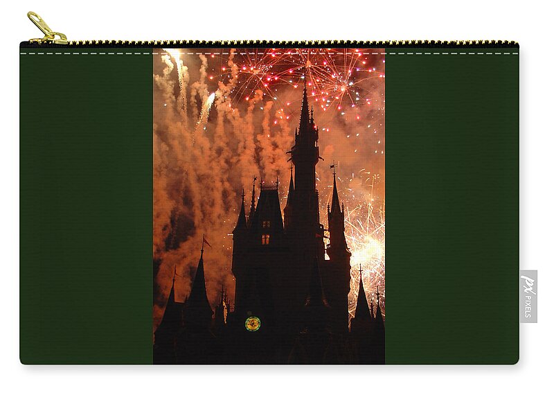 Magic Kingdom Zip Pouch featuring the photograph Castle Fire Show by David Nicholls