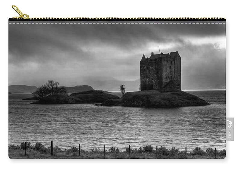 Appin Zip Pouch featuring the photograph Castle Stalker BW by Gary Eason