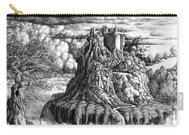 Fantasy Landscape Zip Pouch featuring the drawing Castles Made of Sand by Peter Rashford