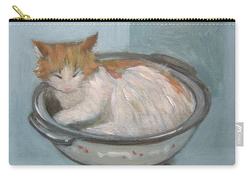 Cat Zip Pouch featuring the painting Cat in Casserole by Kazumi Whitemoon