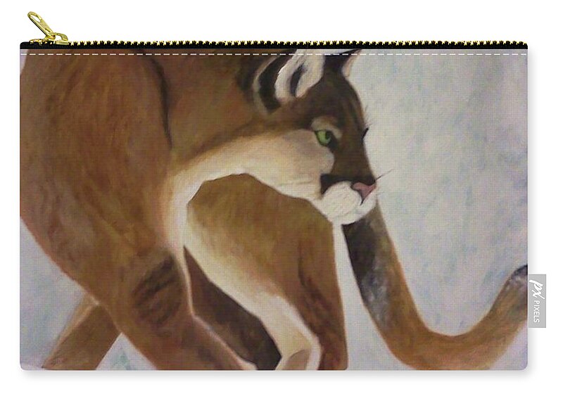 Puma Zip Pouch featuring the painting Cat in Snow by Christy Saunders Church