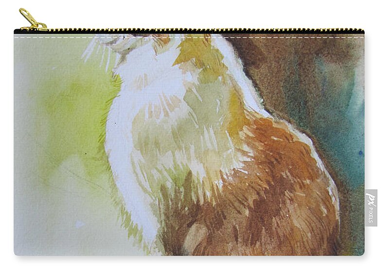 Cat Zip Pouch featuring the painting White and Brown Cat by Jyotika Shroff