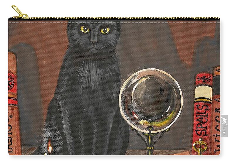 Print Zip Pouch featuring the painting Cat Magic by Margaryta Yermolayeva