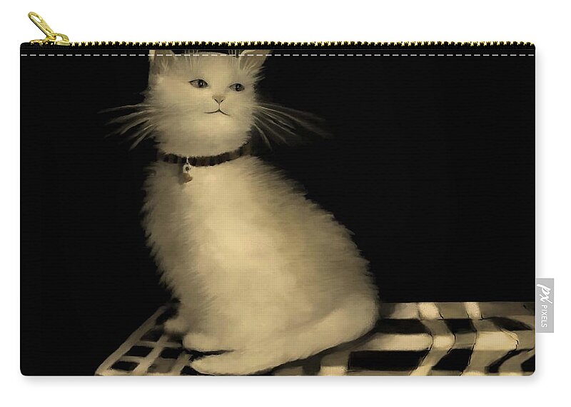 Diane Strain Carry-all Pouch featuring the painting Cat on Checkered Tablecloth  No. 1 by Diane Strain