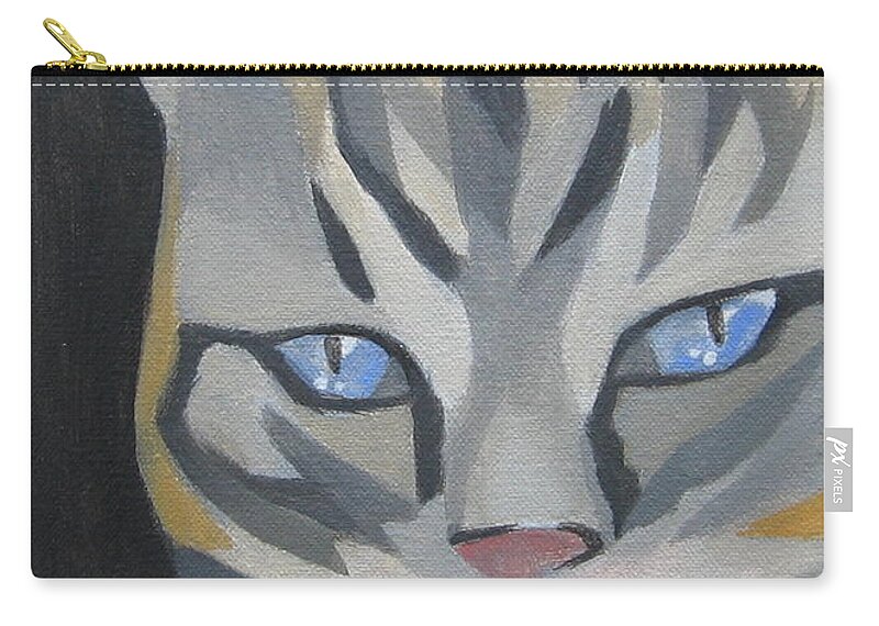 Cat Zip Pouch featuring the painting Cat with Tongue by Kazumi Whitemoon