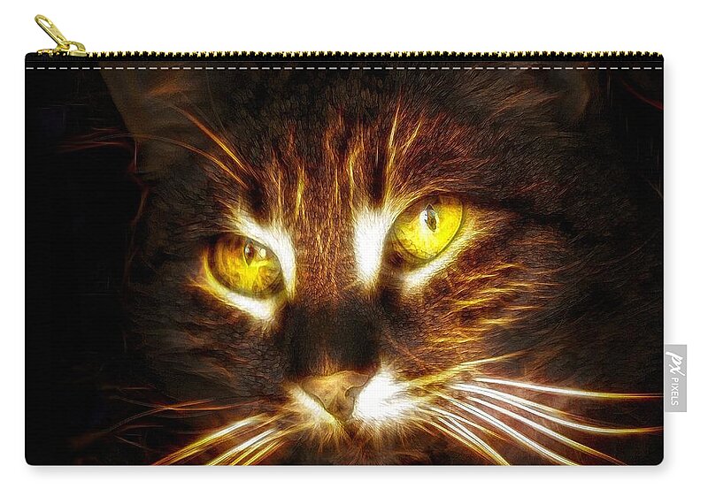 Cat Zip Pouch featuring the digital art Cat's Eyes - Fractal by Lilia S