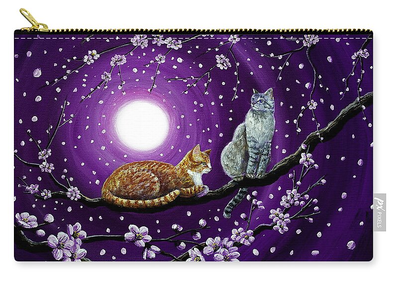 Violet Zip Pouch featuring the painting Cats in Dancing Cherry Blossoms by Laura Iverson