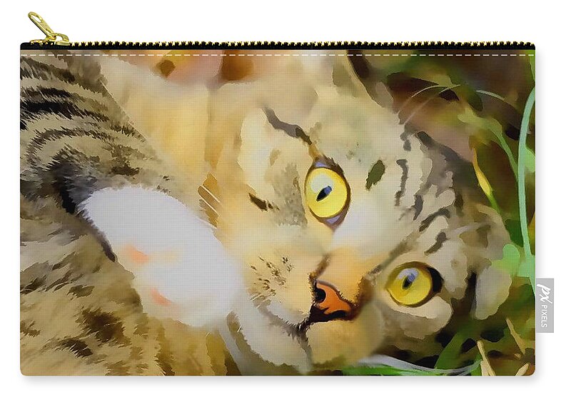 Landscape Zip Pouch featuring the photograph Cat Play in Paint by Morgan Carter