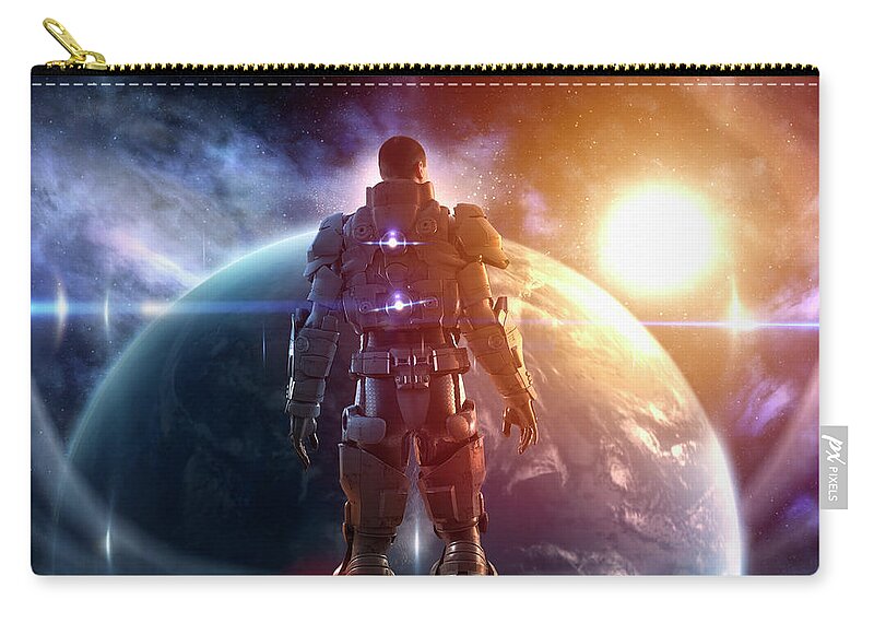 Education Zip Pouch featuring the photograph Caucasian Soldier Wearing Glowing Armor by Colin Anderson Productions Pty Ltd