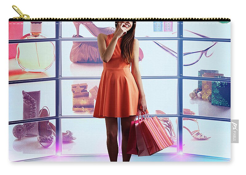 Internet Zip Pouch featuring the photograph Caucasian Woman Shopping Online by Colin Anderson Productions Pty Ltd