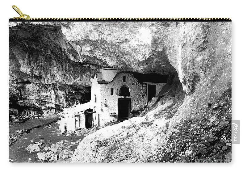 Cave Church Zip Pouch featuring the photograph cave church on Mt Olympus Greece by Nina Ficur Feenan
