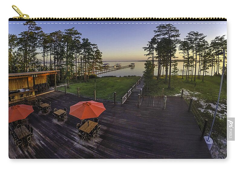 Palm Zip Pouch featuring the digital art Cayman Grill Porch by Michael Thomas