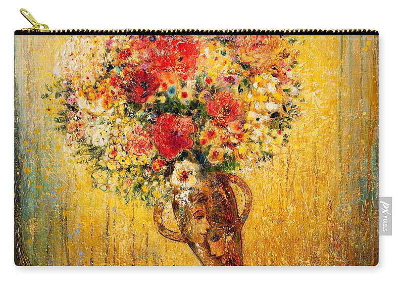 Flower Zip Pouch featuring the mixed media Celebration II by Shijun Munns
