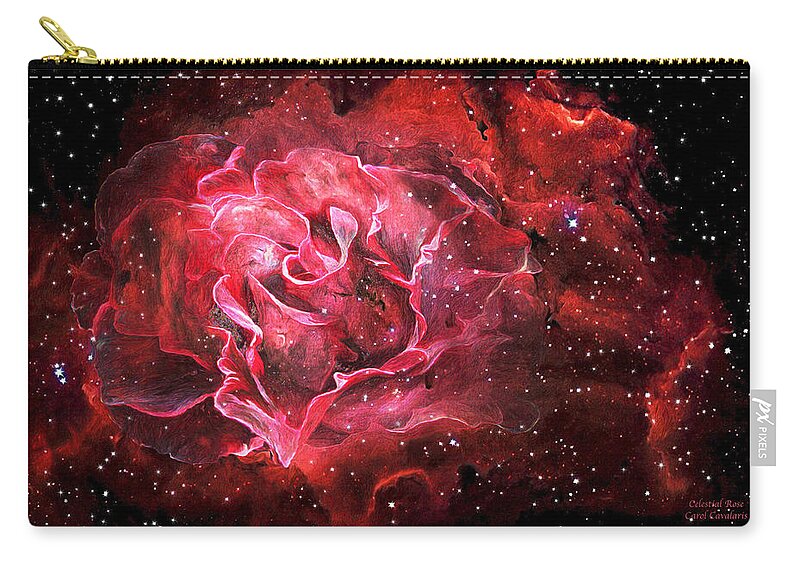 Rose Zip Pouch featuring the mixed media Celestial Rose by Carol Cavalaris