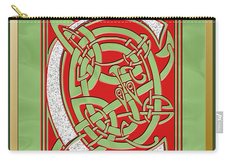 Monogram Zip Pouch featuring the digital art Celtic Christmas C Initial by Melissa A Benson