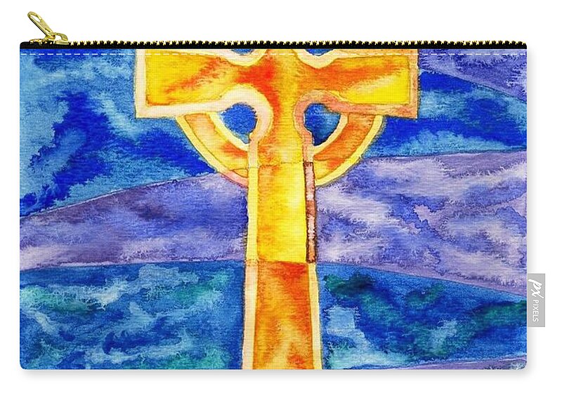 Celtic Zip Pouch featuring the painting Celtic Cross by Micah Guenther