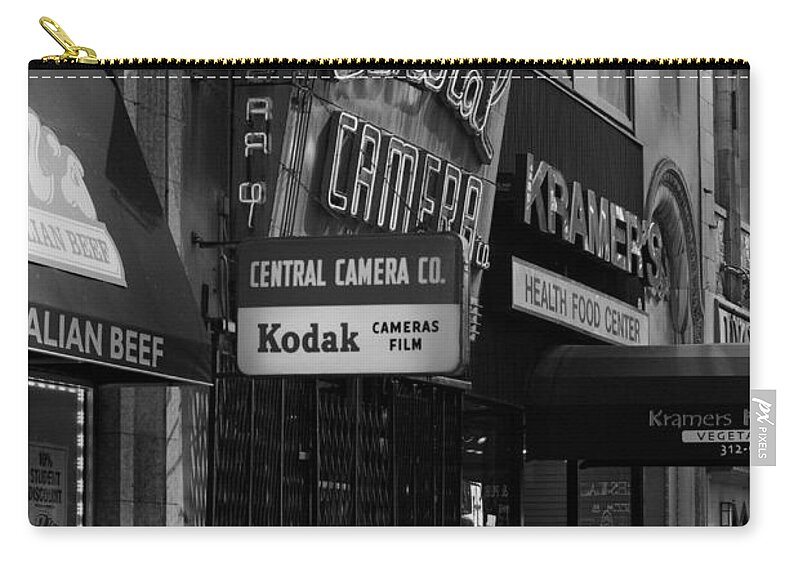 Chicago Zip Pouch featuring the photograph Central Camera Chicago - Black and White by Frank J Casella