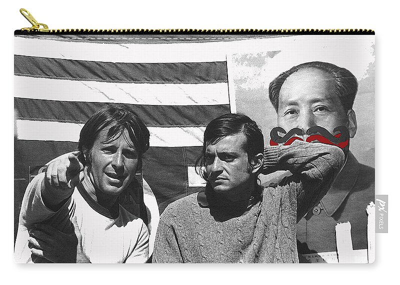 Chairman Mao Mocked American Flag Market Street San Francisco California 1972 Zip Pouch featuring the photograph Chairman Mao Mocked American Flag Market Street San Francisco California 1972 by David Lee Guss