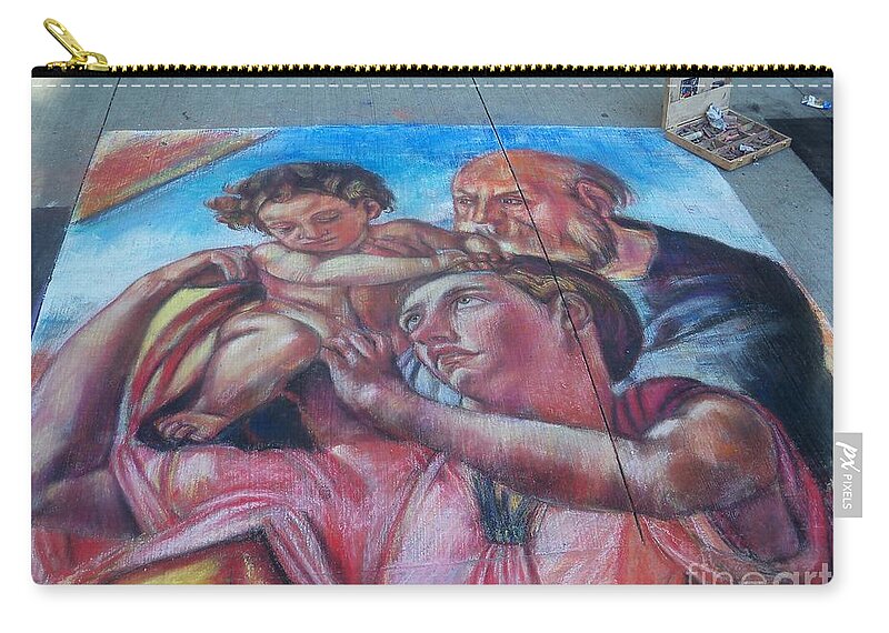 Chalk Painting Zip Pouch featuring the photograph Chalk Painting by street artist by Lingfai Leung