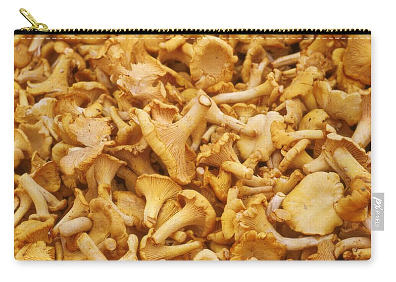 No People; Vertical; Close-up; Full Frame; Backgrounds; Food And Drink; Abundance; Capital Cities; Finland; Helsinki; Chanterelle Mushroom; Yellow; Heap; Harvest Zip Pouch featuring the photograph Chanterelle Mushroom by Anonymous