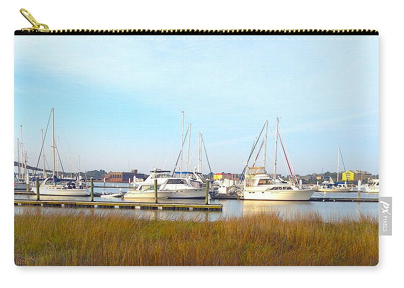 Charleston Harbor Zip Pouch featuring the photograph Charleston Harbor Boats by M West