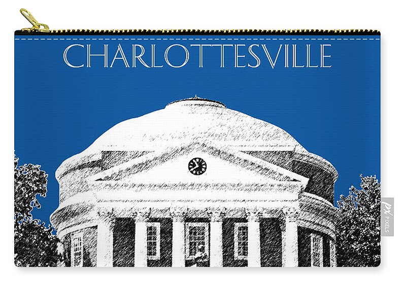 Architecture Zip Pouch featuring the digital art Charlottesville VA Skyline University of Virginia - Royal Blue by DB Artist