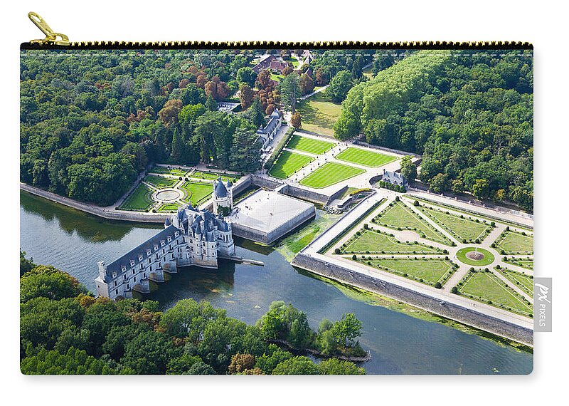 Castle Zip Pouch featuring the photograph Chateau de Chenonceau and its gardens by Mick Flynn