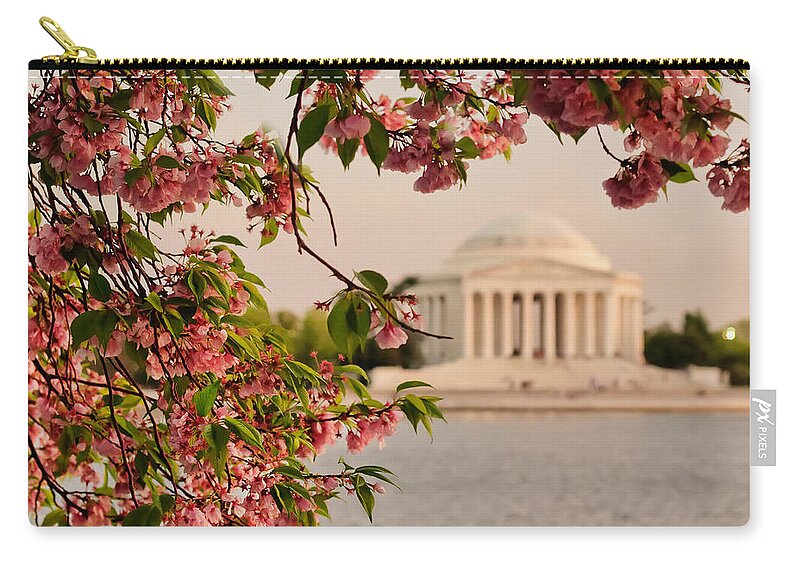 America Zip Pouch featuring the photograph Cherry Blossoms Framing the Jefferson Memorial by Mitchell R Grosky