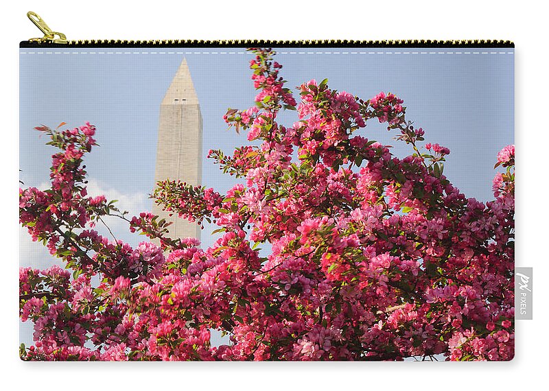 America Zip Pouch featuring the photograph Cherry Trees and Washington Monument 5 by Mitchell R Grosky