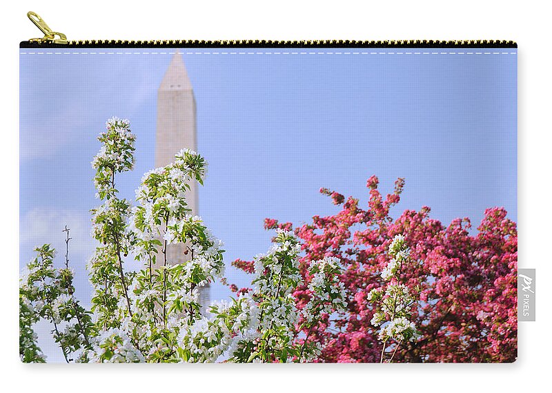 America Zip Pouch featuring the photograph Cherry Trees and Washington Monument Four by Mitchell R Grosky