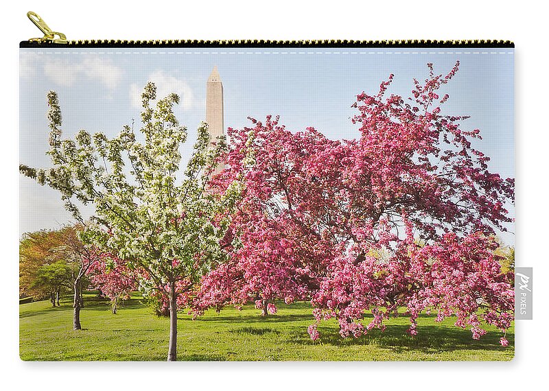 America Zip Pouch featuring the photograph Cherry Trees and Washington Monument Three by Mitchell R Grosky