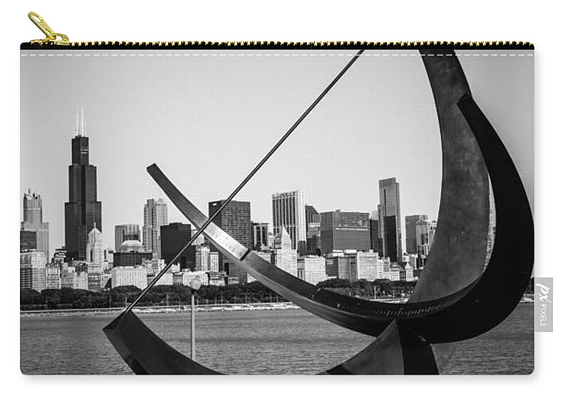 Adler Zip Pouch featuring the photograph Chicago Adler Planetarium Sundial in Black and White by Paul Velgos