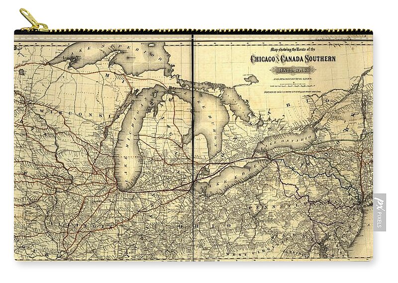 Vintage Zip Pouch featuring the photograph Chicago and Canada Southern Railway Route Map by Georgia Clare