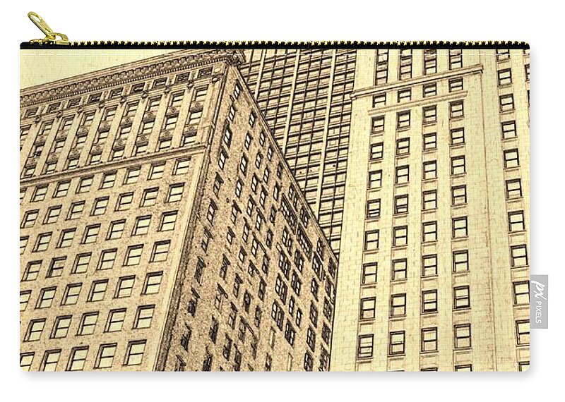 Chicago Downtown Buildings Zip Pouch featuring the digital art Chicago architecture by Dejan Jovanovic
