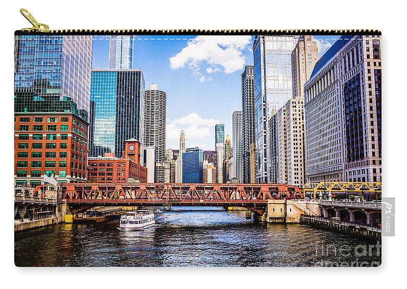 America Carry-all Pouch featuring the photograph Chicago Cityscape at Wells Street Bridge by Paul Velgos