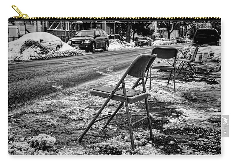 Chairs Zip Pouch featuring the photograph Chicago dibbs parking scene by Sven Brogren