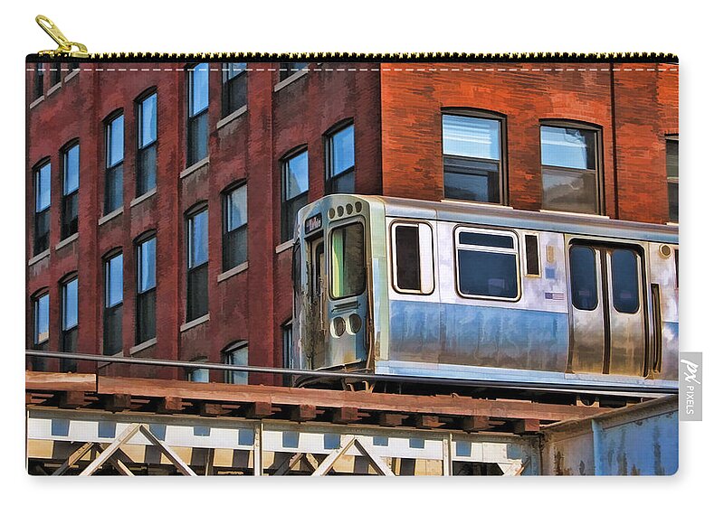 Chicago Zip Pouch featuring the painting Chicago El and Warehouse by Christopher Arndt