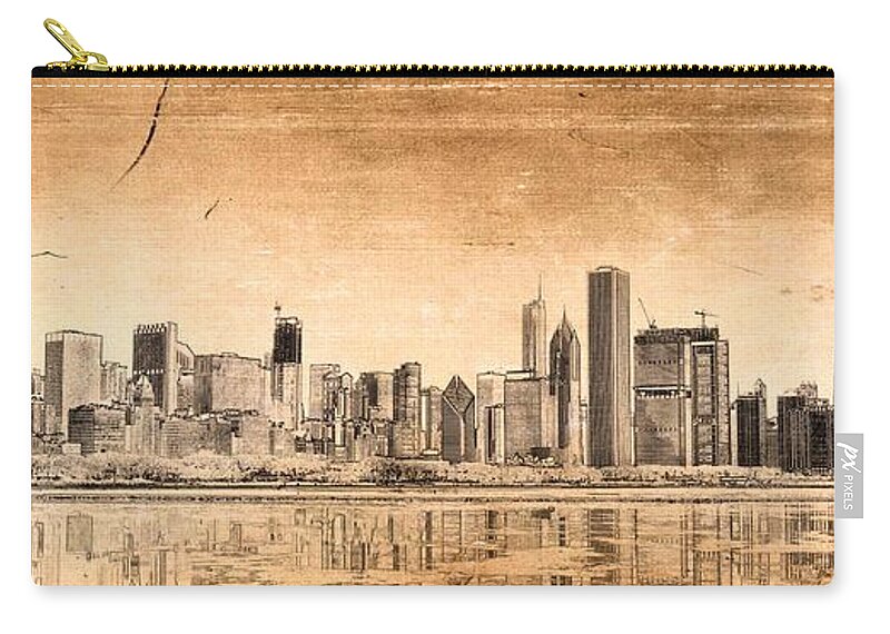 Chicago Panorama Zip Pouch featuring the digital art Chicago skyline by Dejan Jovanovic