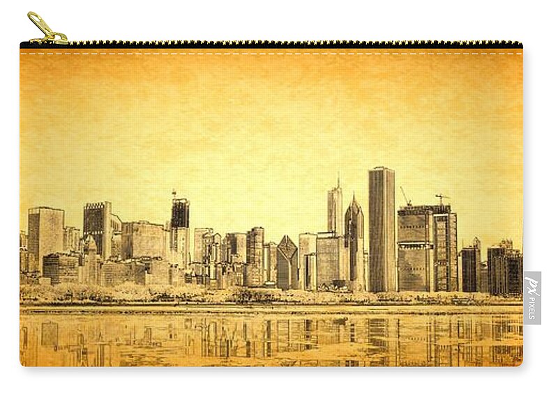 Chicago Panorama Zip Pouch featuring the photograph Chicago Sunrise by Dejan Jovanovic