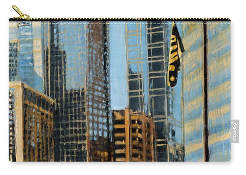 Robert Reeves Zip Pouch featuring the painting Chicago - The River from the East by Robert Reeves