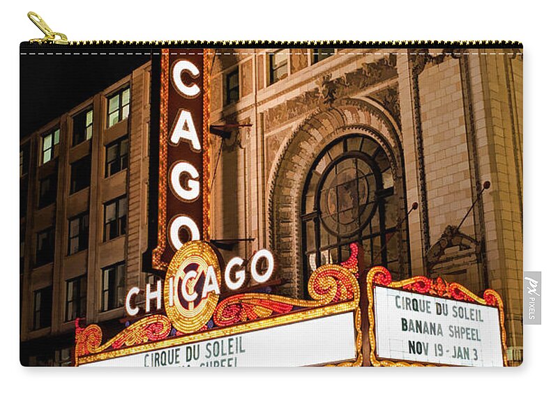 Chicago Zip Pouch featuring the painting Chicago Theatre Marquee Sign at Night by Christopher Arndt