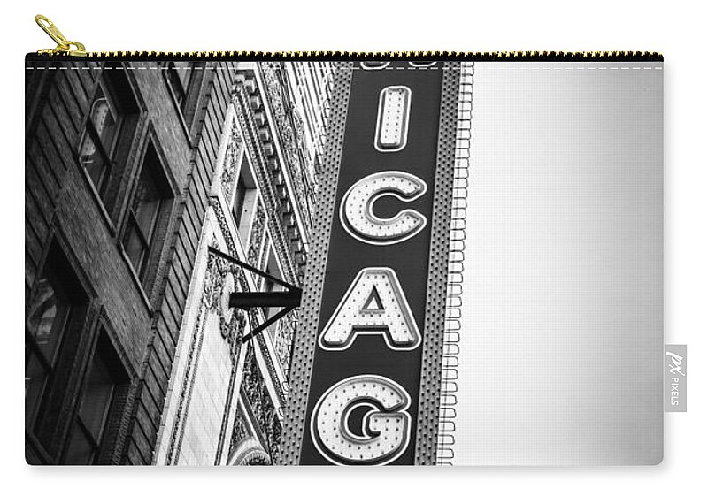America Zip Pouch featuring the photograph Chicago Theatre Sign in Black and White by Paul Velgos
