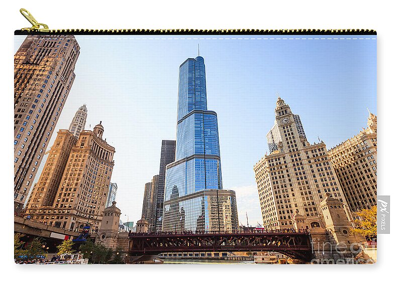 America Zip Pouch featuring the photograph Chicago Trump Tower At Michigan Avenue Bridge by Paul Velgos