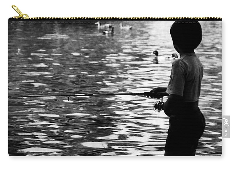 Photojournalism Zip Pouch featuring the photograph Child fishing by Karl Rose