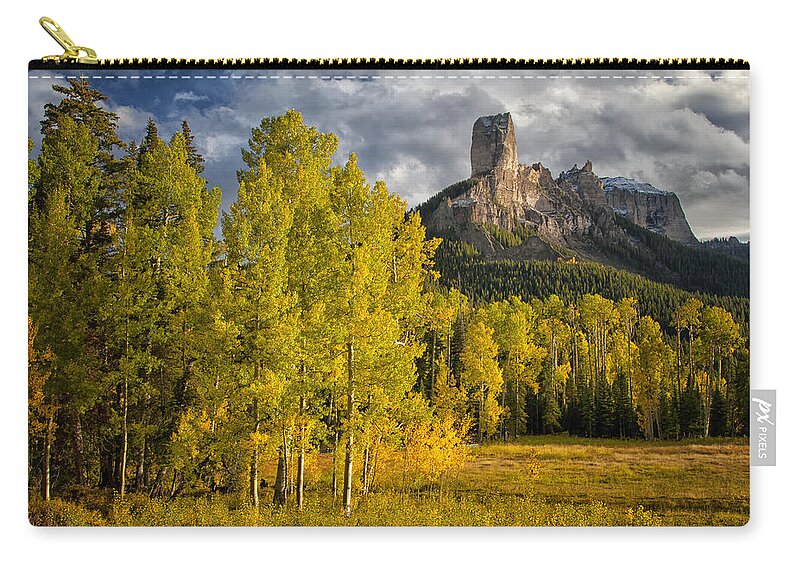 Chimney Rock Zip Pouch featuring the photograph Chimney Rock San Juan NF Colorado IMG 9722 by Greg Kluempers