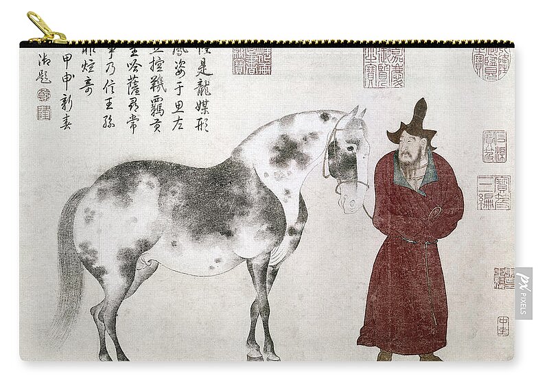 11th Century Zip Pouch featuring the drawing China Horse And Groom by Chao Yung