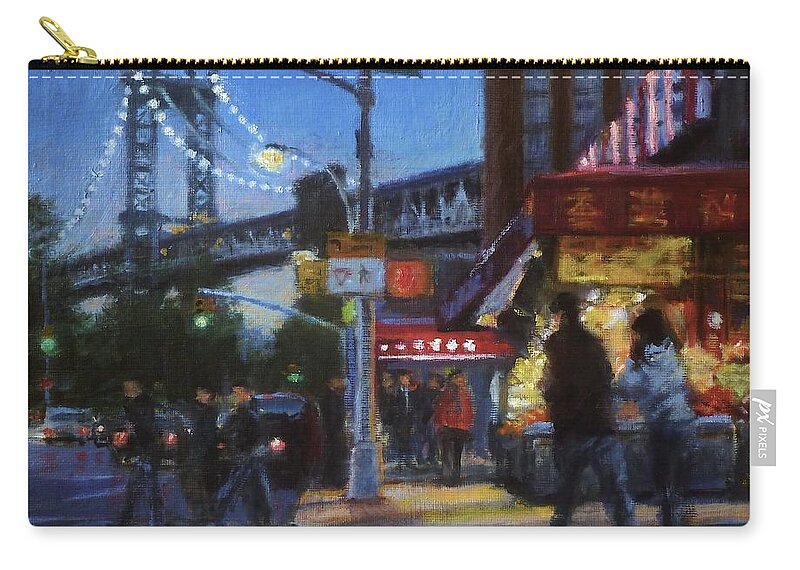 Chinatown Nocturne Zip Pouch featuring the painting Chinatown Nocturne by Peter Salwen