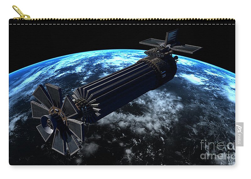 Satellite Zip Pouch featuring the digital art Chinese Orbital Weapons Platform by Rhys Taylor