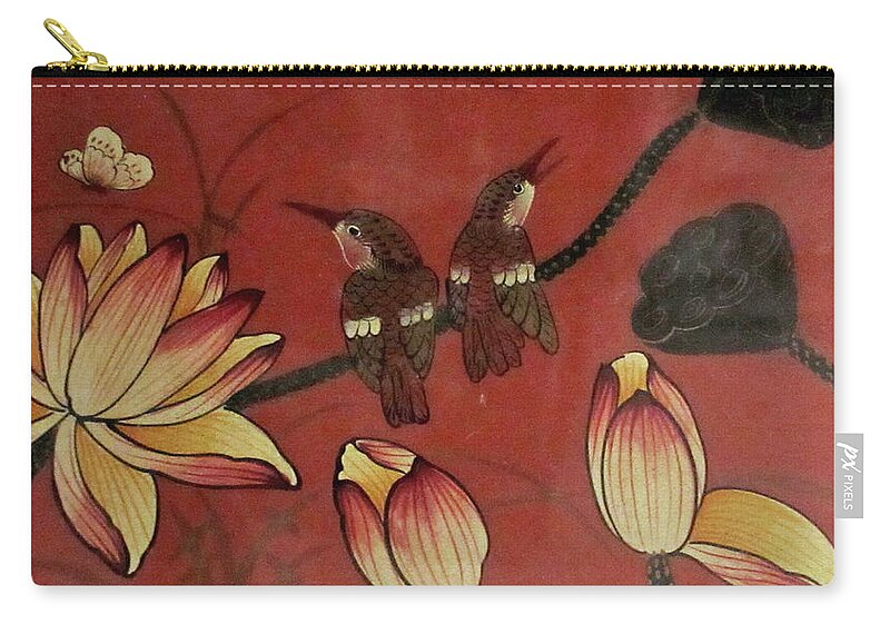 Print Zip Pouch featuring the photograph Chinese Red Lacquer Chest Detail by Ashley Goforth